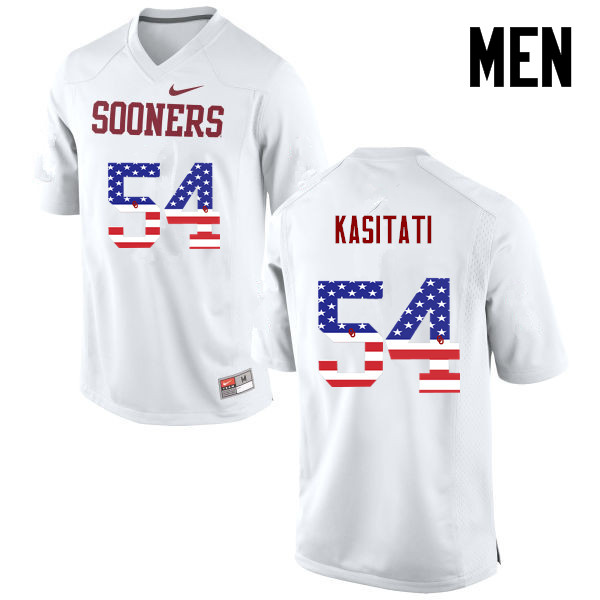 Oklahoma Sooners #54 Nila Kasitati College Football USA Flag Fashion Jerseys-White